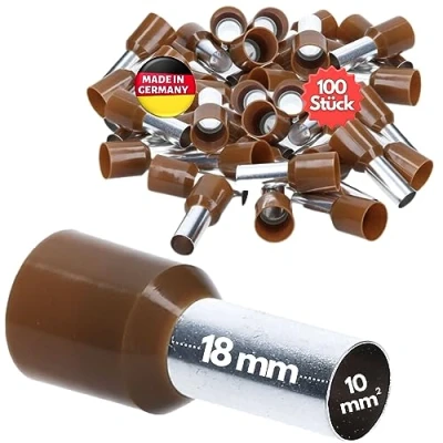 Abbildung von 100 Stück Kalitec AE1018BR Aderendhülsen isoliert 10,0mm² 18mm lang braun I Made in Germany Industriequalität