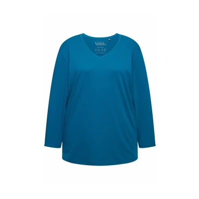 Abbildung von Ulla Popken Damen große Größen Übergrößen Plus Size Shirt, V Ausschnitt, Relaxed, Langarm