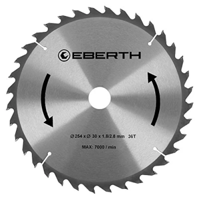 Abbildung von EBERTH Kreissägeblatt Sägeblatt Kreissäge Blatt aus Stahl mit Hartmetall Zähnen für Holz Schnitte (254mm Durchmesser, 30mm Bohrung, 1.8mm Blättstärke, 2.8mm Schnittbreite, 36 Zähne, RPM Max. 7000)
