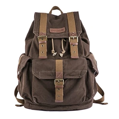 Abbildung von Gootium Canvas Rucksack Backpack Wanderrucksack Vintage Rucksäcke Unisex Hellbraun
