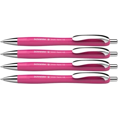 Abbildung von Schneider 132554 Slider Rave XB Kugelschreiber (Limitierte Sonderedition in power pink, Made Germany) 4 Stück, Schreibfarbe: blau