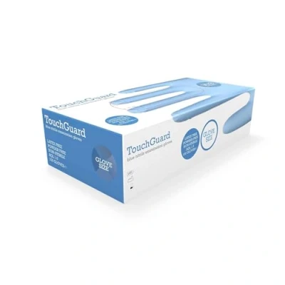 Abbildung von TouchGuard Blue Einweg Nitrilhandschuhe, Puderfrei und Latexfrei, Karton mit 100 Stück, Größe XL