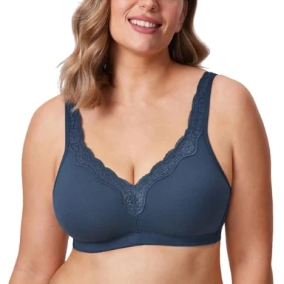 Abbildung von DELIMIRA Damen Cotton BH Ohne Bügel Baumwolle Große Größen Vollschalen Polster Sargasso 100C
