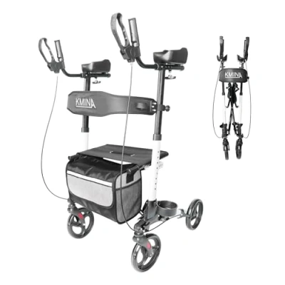 Abbildung von KMINA Arthritis Rollator Outdoor Faltbar, mit Stützen, Faltbar und Leicht Sitz, Unterarmrollatoren, Rollatoren für Senioren, Armauflage