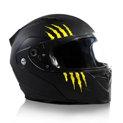 Abbildung von Finest Folia Kratzer Helm Aufkleber 2er Set 7,5x7,5cm Monster Sticker Kralle Deko für Motorrad Auto Motorradhelm Kratzspuren selbstklebend wasserfest K173 (Schwefelgelb)
