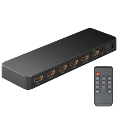 Abbildung von goobay 58479 HDMI Matrix Schalter 4 auf 2 / Switch Splitter 4k @ 60Hz Mit Fernbedienung für Blu ray Player, Xbox, PS5 und TV IN Out Umschalter, ‎Schwarz