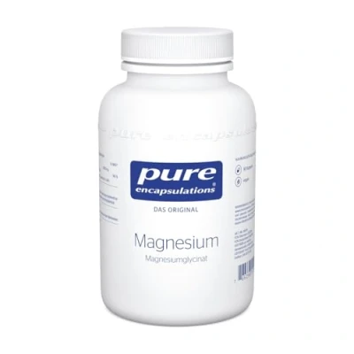 Abbildung von Pure Encapsulations Magnesiumglycinat gebunden an die Aminosäure Glycin wird Magnesium gut aufgenommen und toleriert 90 vegane Kapseln