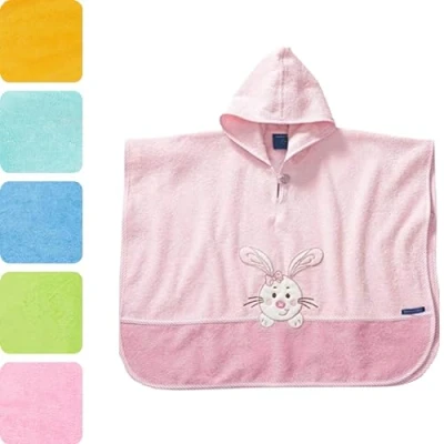 Abbildung von Morgenstern Badeponcho Kinder Baby Mädchen Jungen 100% Baumwolle Oeko TEX Babybadetuch Kapuzenhandtuch Bademantel Frottee Hase