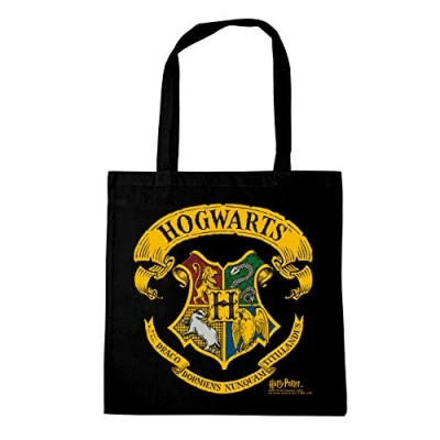 Abbildung von Logoshirt® Harry Potter I Hogwarts Logo wiederverwendbare Tasche Stofftasche Baumwolltasche bedruckt 100% Baumwolle mit langen Tragegriffen schwarz lizenziertes Originaldesign
