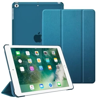 Abbildung von Fintie Hülle für Pad 9.7 Zoll 2018 2017 / iPad Air 2 (2014) (2013) Ultradünn Schutzhülle mit transparenter Rückseite Abdeckung Cover Auto Schlaf/Wach Funktion, Satinoptik blaugrün