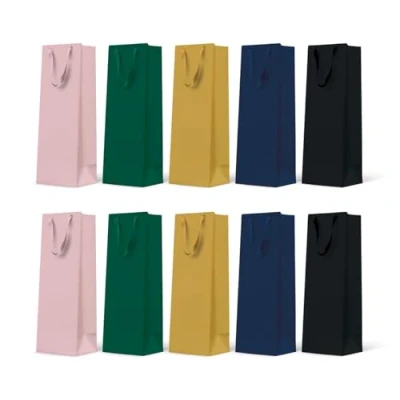 Abbildung von PAW Geschenktüten 37 x 12 10 cm Packung mit Weinflaschenbeutel Stoffhenkel Mix aus 5 Unifarben Elegante Taschen für Wein, Champagner, Geburtstage, Hochzeiten, Partys und Geschenke