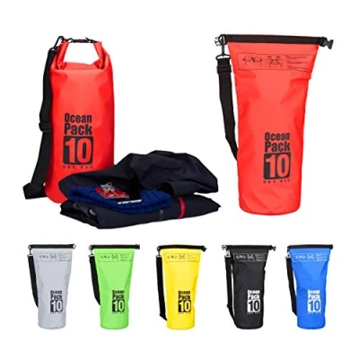 Abbildung von Relaxdays Ocean Pack 10 L, wasserdichter Dry Bag, ultraleichter Trockensack für Kajak, Segeln, Rafting, Skifahren, rot