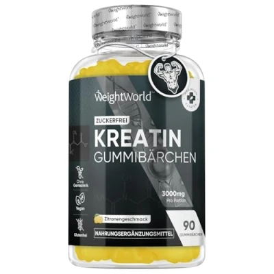 Abbildung von Creatin Monohydrate 3000mg Kreatin pro Portion 90 Gummibärchen ohne Zucker Leckere Alternative zu Kapseln, Tabletten, Pulver mit Zitronengeschmack Vegane Gummies von WeightWorld