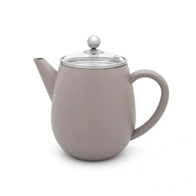 Abbildung von Bredemeijer graue doppelwandige Teekanne 1.1 Liter isolierende Edelstahl Kanne mit Glasdeckel &amp; Tee Filter Sieb