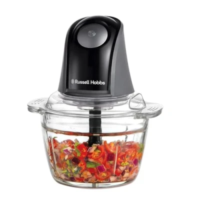 Abbildung von Russell Hobbs Küchenmaschine [Mini Zerkleinerer] elektrisch (für Gemüse,Obst,Fleisch, Zwiebeln, 1l Behälter, spülmaschinenfest, 2 Geschwindigkeiten, Edelstahlklingen, 350W) Matte Charcoal 27131 56
