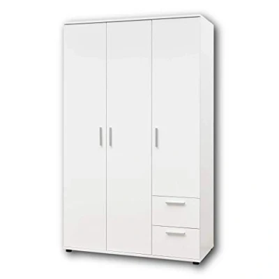Abbildung von Stella Trading BIBO Eleganter Jugendzimmer Kleiderschrank 3 türig Vielseitiger Drehtürenschrank mit viel Stauraum in weiß 115 x 191 55 cm (B/H/T)