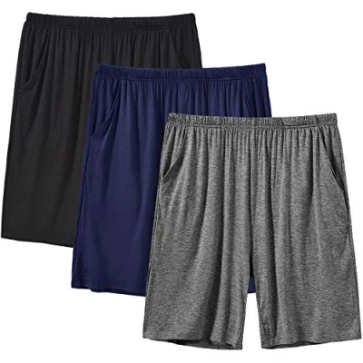 Abbildung von MoFiz Pyjamahose Herren Schlafanzughose Kurz Modal Schlafshorts Weit Loungewear Einfarbig 3 Pack Schwarz/Dunkelgrau/Schwarzblau S