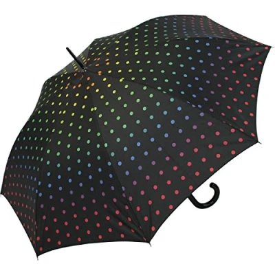 Abbildung von happy rain Stockschirm groß stabil mit Automatik schwarz bedruckt rainbow dots
