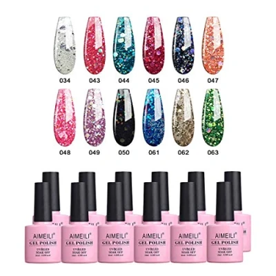 Abbildung von AIMEILI UV LED Glitzer Gellack mehrfarbig ablösbarer Gel Nagellack Polish Set 12 x 10ml Kit Nummer 7