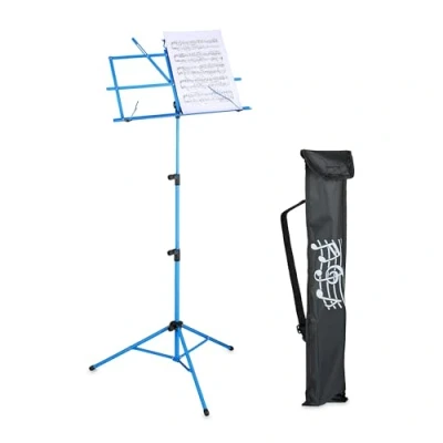 Abbildung von Relaxdays Notenständer, klappbares Notenpult, HBT: 140x53x49 cm, ausziehbar, aus Metall, Gitarre, Geige, Gesang, blau