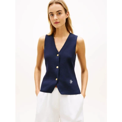 Abbildung von Tommy Hilfiger FULL Needle Weste, Damen, Größe: Medium, Dark night navy
