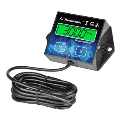 Abbildung von Runleader RL HM011G Digitaler Drehzahlmesser/Betriebsstundenzähler, grünes Hintergrundbeleuchtungsdisplay für Rasenmäher Laubbläserkompressor Schneemobil Marine Jet Ski Motocross ATV Paramotor