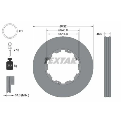 Abbildung von TEXTAR Bremsscheibe 432mm 45mm 10/12 240mm innenbelüftet 93145611 Bremsscheiben, Scheibenbremsen