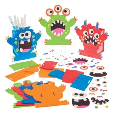 Abbildung von Baker Ross FX609 Monster Stifthalter Sets Packung mit 4, Halloween Bastelsets für Kinder