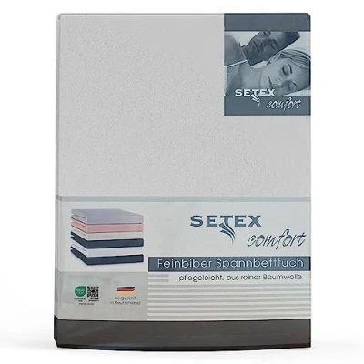 Abbildung von Setex Feinbiber Bettlaken mit Gummizug kuschelig weich Biber Spannbettlaken aus 100% Baumwolle rundum Spanngummi Bettwäsche ganzjährig Betttuch 180x200 cm Weiß
