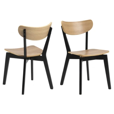 Abbildung von AC Design Furniture Roxanne Esszimmerstühle 2er Set, H: 79,5 x B: 45 T: 55 cm, Schwarz, Eichefurnier/Gummibaumholz, 2 Stk.