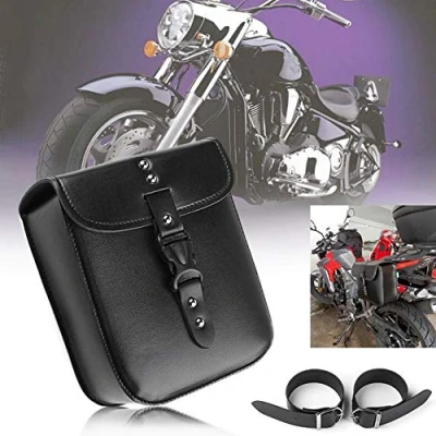 Abbildung von Krtopo 1 x Motorrad kleine Seite Satteltasche PU Leder Wasserdicht Tankrucksack Seitengepäck Schwarz