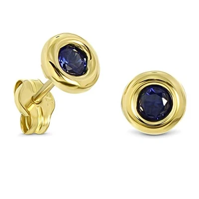 Abbildung von MIORE Schmuck, Ohrringe Damen, Ohrstecker Gold 375 9 Kt Gelbgold, Damenohrringe mit Saphir Stein in Zargenfassung, goldene Ohrschmuck