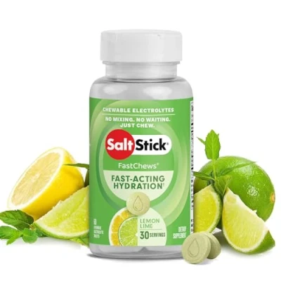 Abbildung von SaltStick Fastchews Lemon 60 Elektrolyt Kautabletten mit Salz, Mineralstoffen (Natrium, Kalium, Calcium, Magnesium) und Kohlenhydraten, 99 g BOTTLELL03 2060 0