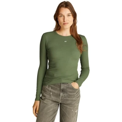 Abbildung von Tommy Jeans Damen TJW Slim Essential Rib LS DW0DW17387 L/S T Shirt, Green (Aruba Green), XL