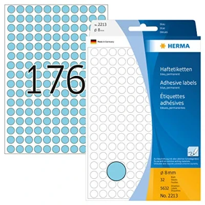Abbildung von HERMA 2213 Punktaufkleber Klebepunkte blau, 5632 Stück, Ø 8 mm, 176 pro Bogen, selbstklebend, Markierungspunkte für Kalender Planer Basteln, matt, blanko Papier Farbpunkte Aufkleber