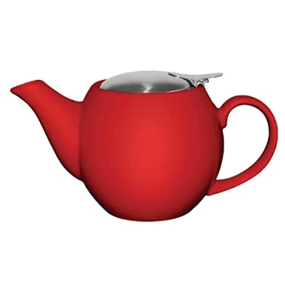 Abbildung von Olympia Cafe Steingut Teekanne 510 ml, rot, abnehmbarer Metalldeckel Kräutertee, Grüner Tee, Englischer Frühstückstee spülmaschinenfest Café, Restaurant, Hausgebrauch, GM594