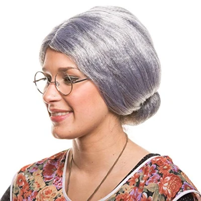 Abbildung von Großmutter Oma Granny Grandma Grauer Dutt Perücke Verkleidung Party Fasching Kostüm Accessoire