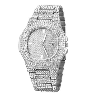 Abbildung von JewelryWe Uhren Damen Herren Analog Quarz Armbanduhr Elegant Quadrat Glitzer Strass Beiläufige Uhr mit Metall Armband und Uhrenwerkzeug Silber