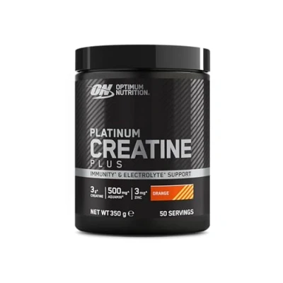 Abbildung von Optimum Nutrition Platinum Creatine Plus, Integratore Alimentare Avanzato per Aumentare Potenza e Prestazioni, con magnesio Aquamin l&#039;Equilibrio Elettrolitico, Gusto Arancia, 50 dosi, 350 g