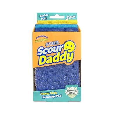 Abbildung von Scrub Daddy Scour Stahl, Scheuerschwamm aus Stahlgeflecht, Hochleistungs Scheuerschwämme für Metallgrills, Gusseisen und Reinigen von Geschirr, Spülschwämme zum Abwaschen, 2er Pack