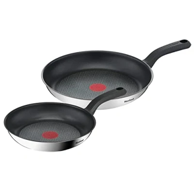 Abbildung von Tefal G726S204 Set, Edelstahl, 24 cm und 28 cm, 2 teilig Kochgeschirr, Comfort Max, Bratpfannen, Schwarz/Silber