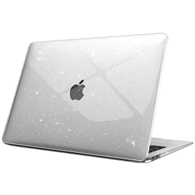 Abbildung von Fintie Hülle kompatibel mit MacBook Air 13 (2018 2020 Version) A2337(M1)/A2179/A1932, Ultradünne Hartschale Schutzhülle Snap Case, Transparent(Glitzer)