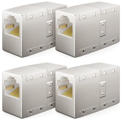Abbildung von deleyCON 4 Stück RJ45 Kupplung Cat6 LAN Kabel Verlängerung und Netzwerkkabel Verbinder für Switch TV PS5 PS4 ADSL Modem Box Router PC Patchkabel Adapter mit POE Verbindung