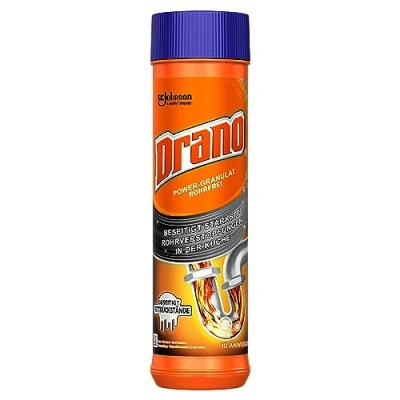 Abbildung von Mr Muscle Drano Power Granulat Rohrfrei Abflussreiniger, entfernt Rohrverstopfungen in der Küche, 10 Anwendungen, 1er Pack (500g)