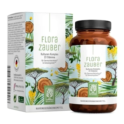Abbildung von NATURTREU® Florazauber Kulturen Komplex magensaftresistent &amp; vegan 23 Bakterienstämme ohne Inulin u.a. mit Lactobacillus Bifidobakterien, 60 Kapseln