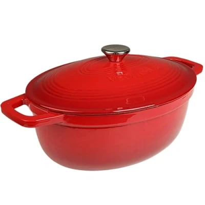 Abbildung von VeoHome Gusseisentopf 6L Ovale Rot Bräter Gusseisen Topf Grün Schmortopf Bratentopf Bratpfanne Kochtopf Schmor oder Bratgerichte Eintopf, Brotbacken Dutch OvenBackofengeeignet Emaille