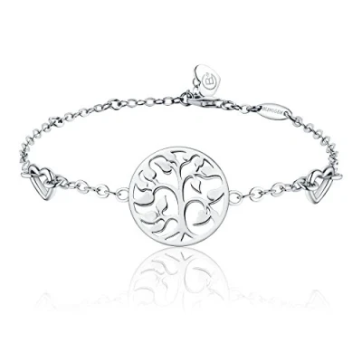 Abbildung von BlingGem Damen Armband Baum des Lebens aus Weißgold vergoldet 925 Sterling Silber Bettelarmband Lebensbaum Herz Armkette Frauen