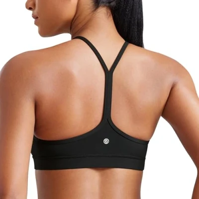 Abbildung von CRZ Yoga Butterluxe Damen Sommer Longline Ohne Bügel Sport BH Leichte Fitness Bra Gym Racerback mit Spaghetti Strap Crop Top Schwarz M