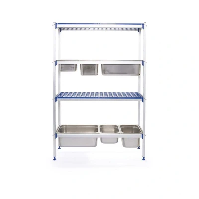 Abbildung von HENDI Regalsystem für GN 1/1 Behälter oder Regalböden á 150 kg Traglast Aluminium 112 x 35,5 168,5 cm erweiterbar, Gastro Lagerregal
