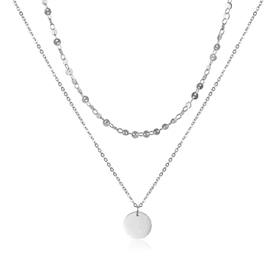 Abbildung von GD GOOD.designs Mehrreihige Kette für Damen mit Plättchen Silber wasserfeste Coin Halskette zweireihig versilbert I Layered Plättchenkette aus Edelstahl